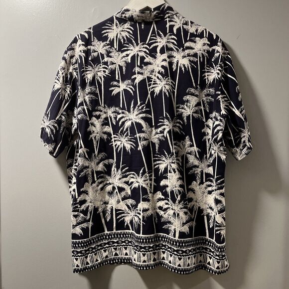 Tori Richards Mens Large Aloha Shirt Palm Trees Navy Blue - Very Excellent Shirt - Picture 4 of 8
